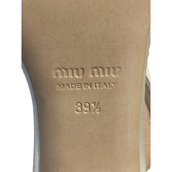 Miu Miu Forma Raso Glitter Block Heels Sandals Square Toe Bianco Argento Sz 39.5 - Picture 11 of 13